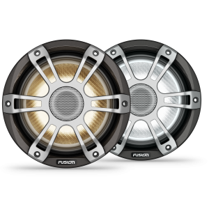 Fusion Signature Series 3i Altavoces náuticos, Altavoces náuticos grises deportivos coaxiales CRGBW de 7,7" y 280 vatios (par)