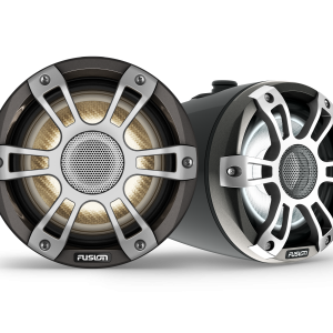 Altavoces náuticos Wake Tower de la Fusion Signature Series 3i, Altavoces náuticos Wake Tower negros deportivos CRGBW de 6,5" y 230 vatios (par)