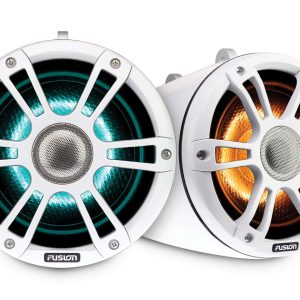 Altavoces náuticos Wake Tower serie Signature 3 de Fusion, altavoz náutico Wake Tower blanco deportivo de 6,5" y 230 vatios con CRGBW