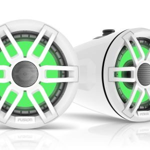 Altavoces náuticos Fusion XS Wake Tower Series, altavoz náutico para torre de wakeboard blanco deportivo de 6,5" y 200 vatios con iluminación LED RGB